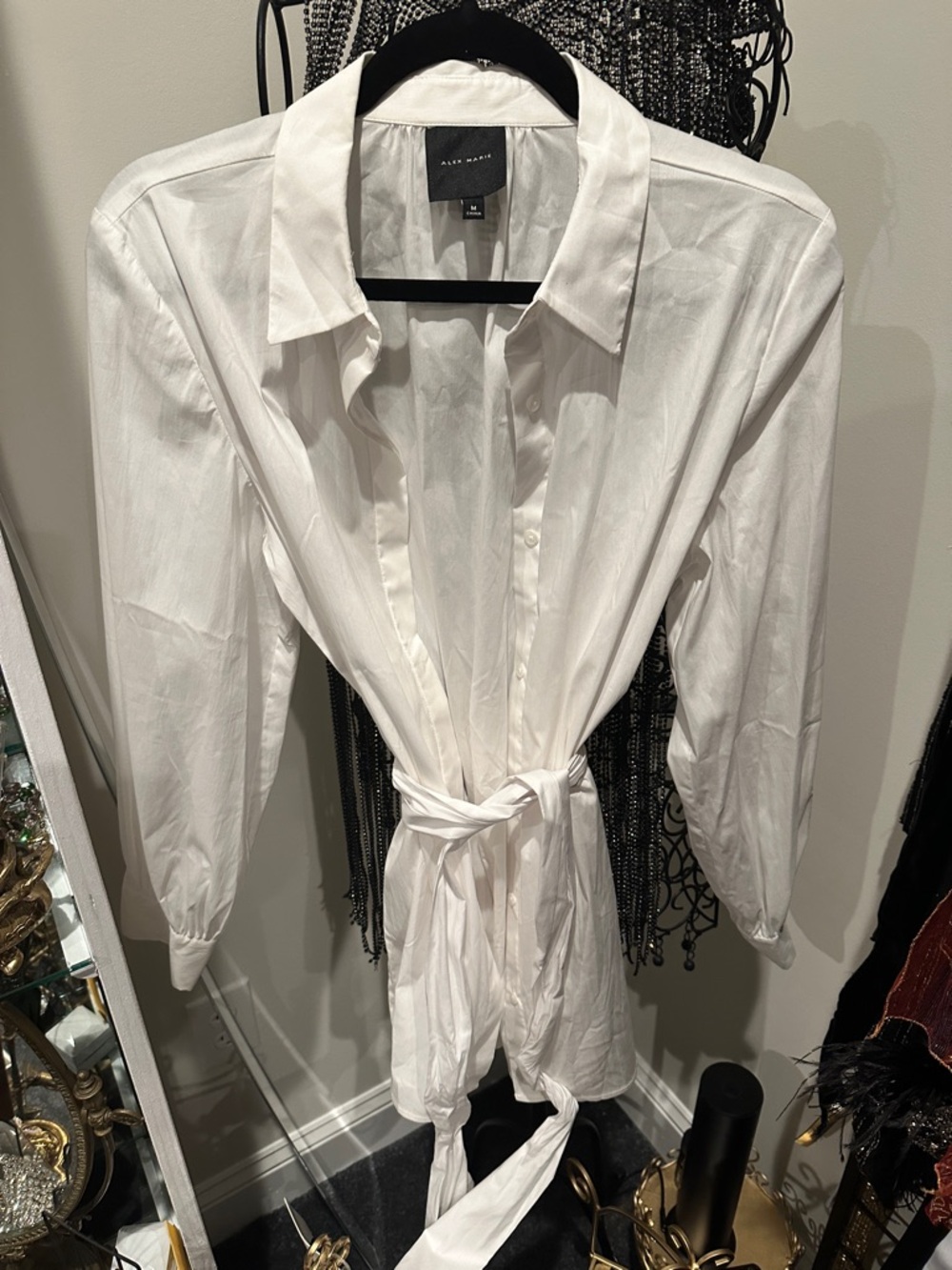 Alex Marie White Tie-Waist Button-Front Shirt long shirt or shirt dress